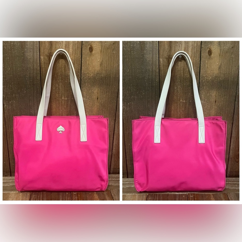 Kate Spade. Set of 2: White Leather Hayes Tote and Pink Nylon Elise Tote. - Picture 10 of 16